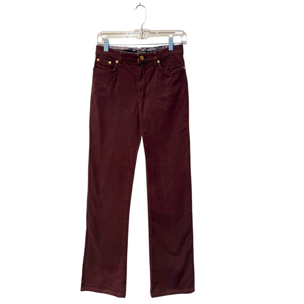 Roberto Cavalli Brown Straight Leg Pants Jeans XS Gold Hardware Y2K